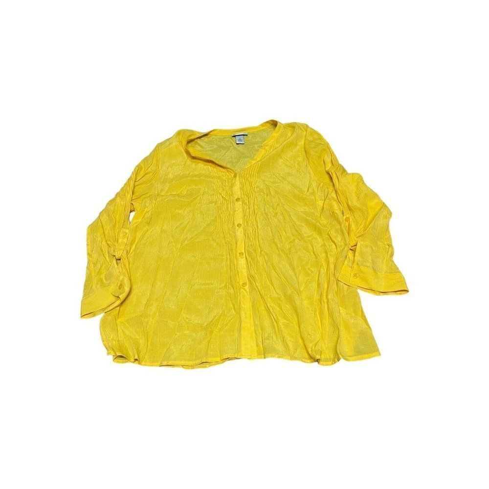 Catherines Women's Top Button Down Blouse Shirt Yellow Plus Size 1X Bright
